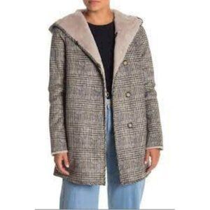 💕LOVE TOKEN💕 Eddie Faux Fur Reversible Hooded Coat ~ Plaid Print Small S NWT
